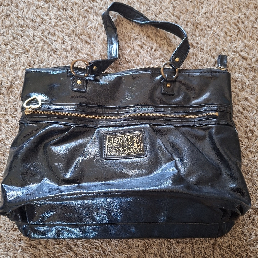 🌻 COACH F20004 🌻 black DAISY LIQUID GLOSS LEATHER TOTE MSRP vintage